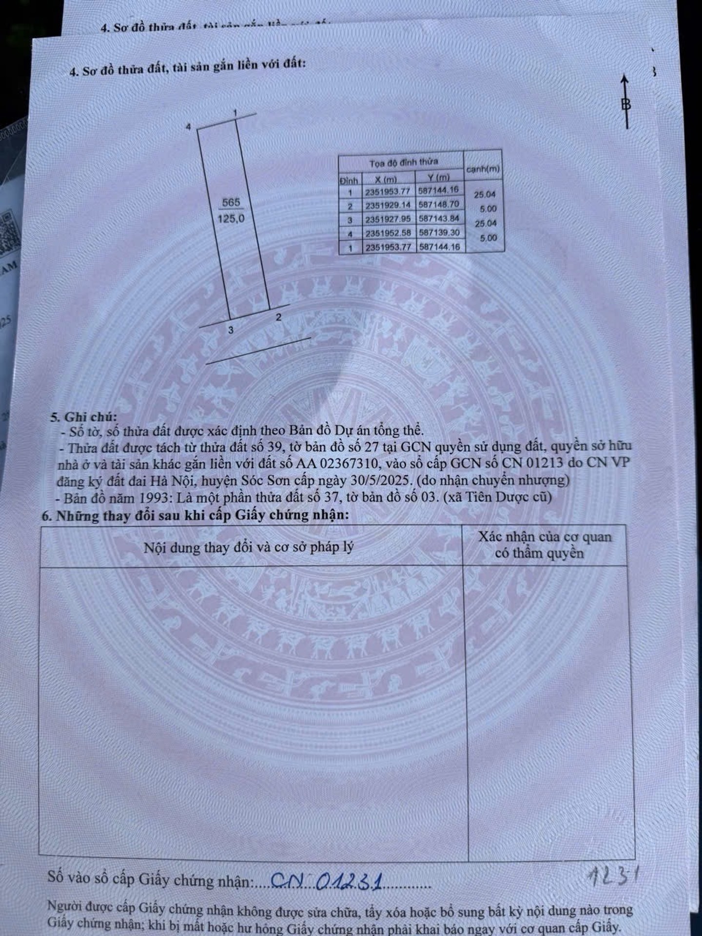 Bán đất thổ cư 125m² tại khu vực trung tâm, mặt tiền 5m, đường ô tô rộng 10m