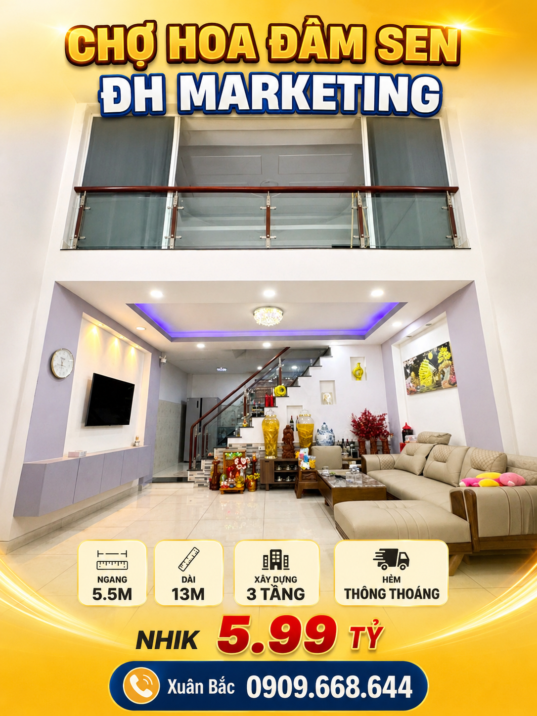 🍻 Chợ hoa Đâm Sen  ĐH Marketing
🦀 Ngang 5.5m dài 13m  hẻm 🚛 thông
🌲 Giáp CV Đâm Sen  Âu Cơ