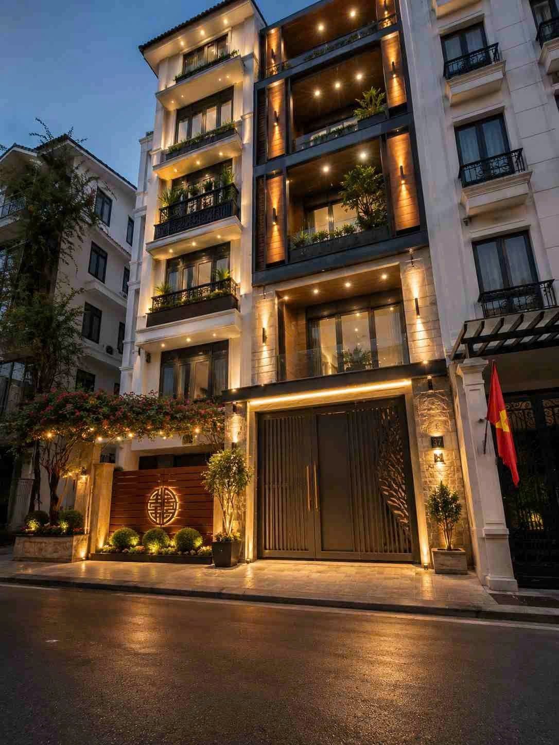 Biệt thự phố Nguyễn Văn Linh, Long Biên — kiệt tác kiến trúc 7 tầng với thang máy và mặt tiền rộng