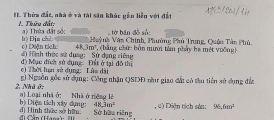 Bán nhà Huỳnh Văn Chính – 4,6 tỷ, ngang 4,2m, hẻm thông
