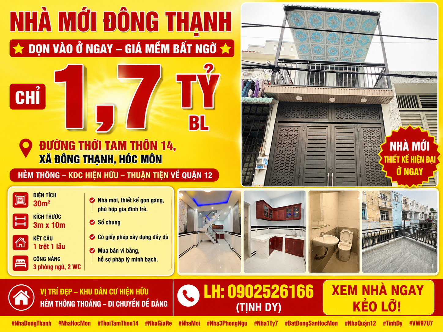 🏡 ĐÔNG THẠNH – NHÀ MỚI CHỈ 1,7 TỶ BL