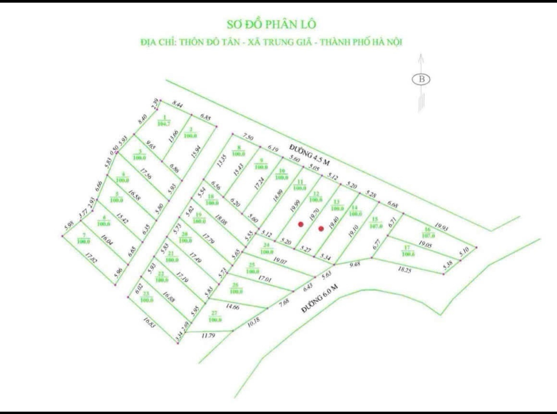 Bán đất thổ cư 100m² hướng Tây Bắc tại Đô Tân, Sóc Sơn, Hà Nội