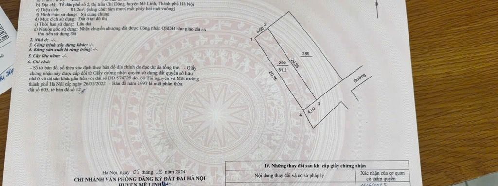 Bán đất thổ cư 81,2m2 tại thị trấn Chi Đông, Mê Linh, mặt tiền 4m