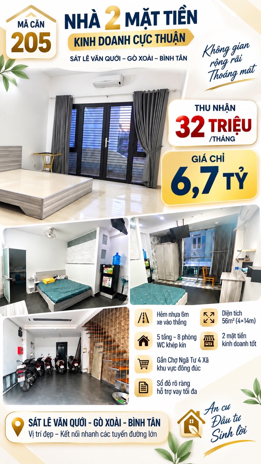 SÁT LÊ VĂN QUỚI • NHÀ 2 MẶT TIỀN • THU 32TR/TH • 6,7 TỶ 🔥