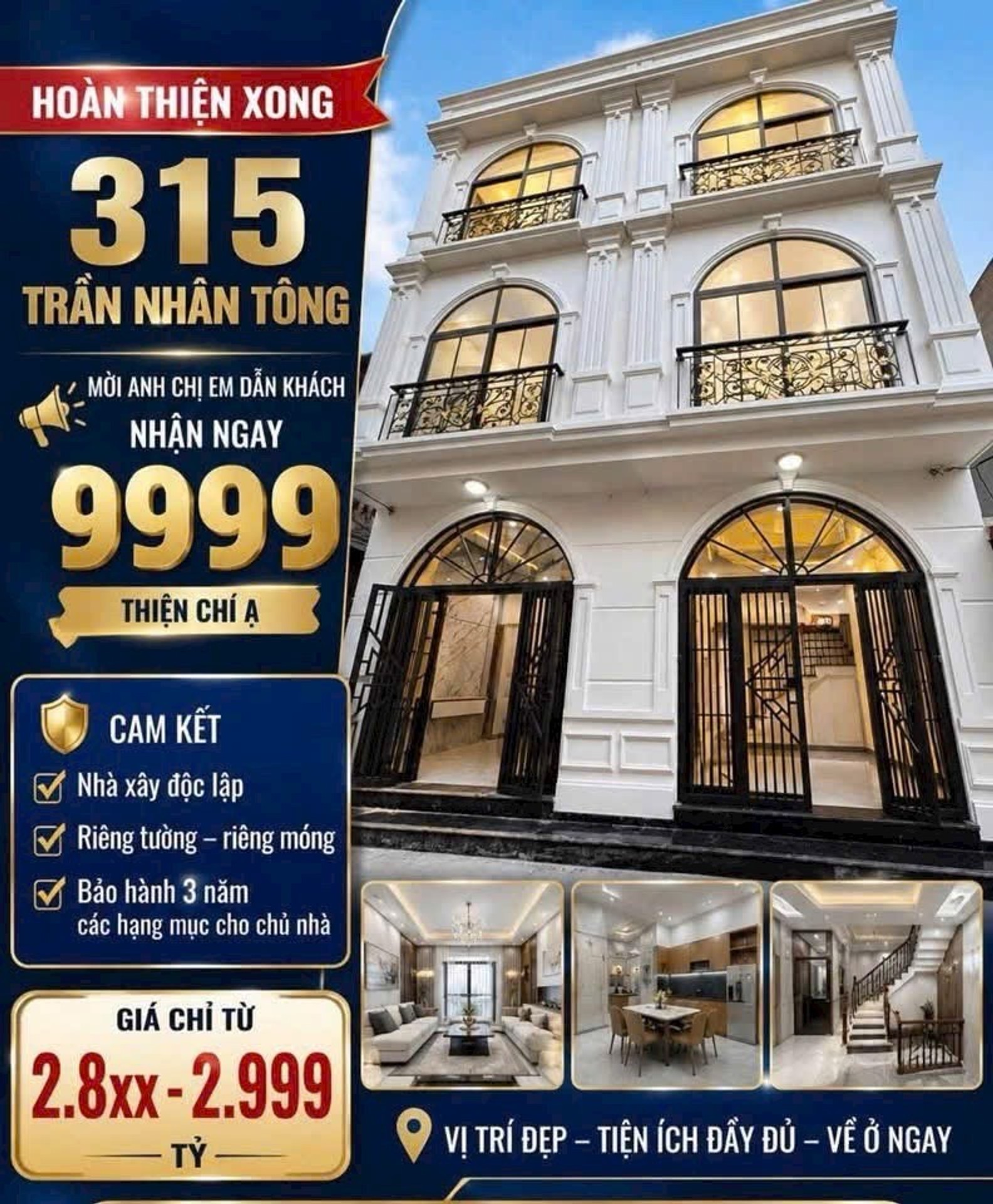 Nhà 3 tầng hiện đại gần đường lớn tại Trần Nhân Tông