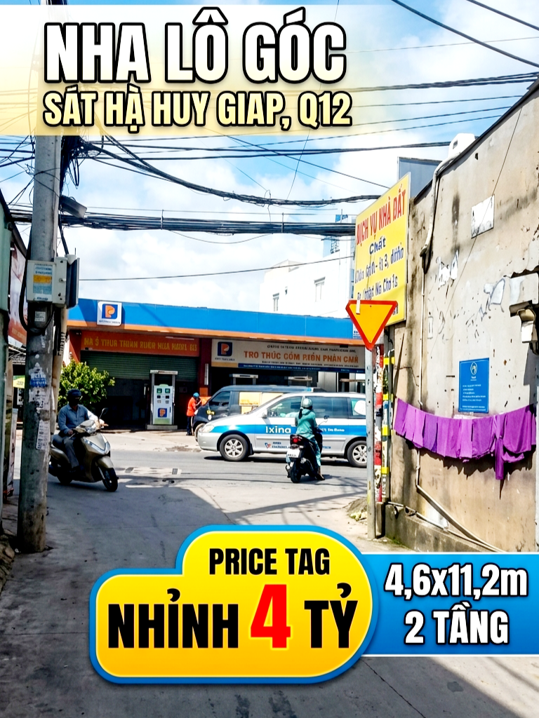 NHÀ LÔ GÓC 2 MẶT HẺM, HÀ HUY GIÁP/TL22, 4,6x11,2M 2 TẦNG, NHỈNH 4 TỶ
