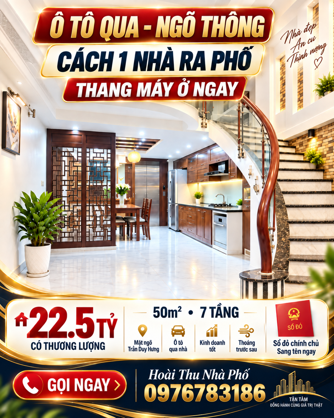 BÁN NHÀ TRẦN DUY HƯNG – 50M² – 7 TẦNG THANG MÁY – Ô TÔ QUA NHÀ – CHỈ 1 NHÀ RA PHỐ