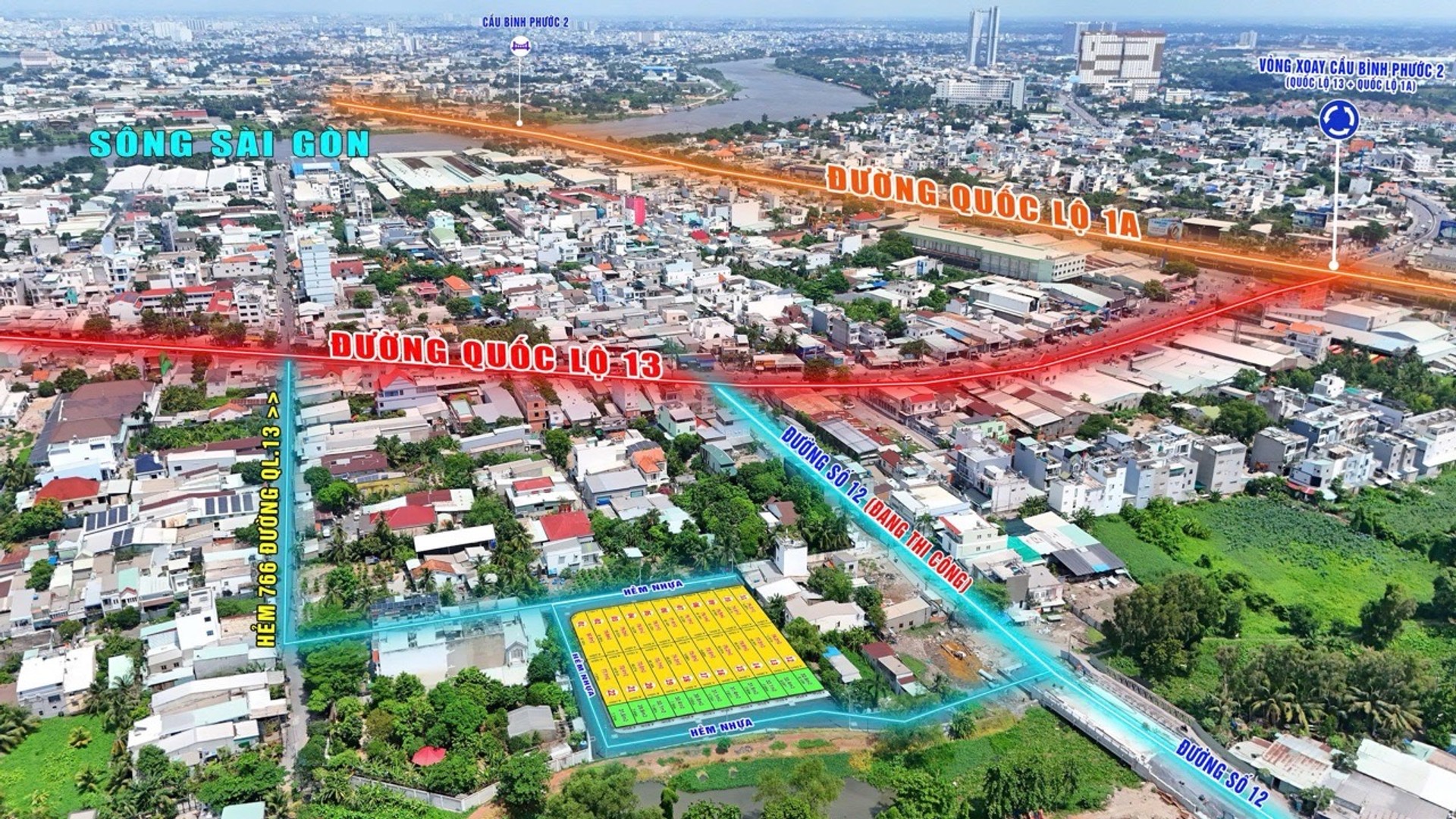 Bán đất mặt tiền rộng 4m khu vực Quốc Lộ 13, diện tích 108.6m2